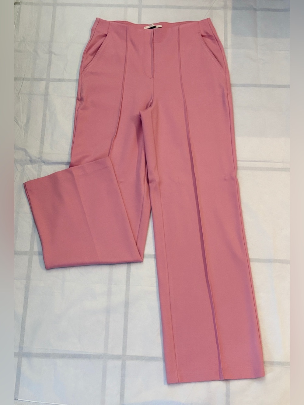 Jules & Leopold Pink Pintuck Wide Leg Pants Sz S High Rise Slit Pockets Stretch